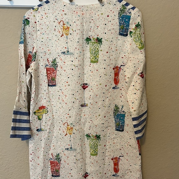 Vilagallo Blue Stripe Martini Cocktail Print Tunic Dress Linen - Picture 6 of 6